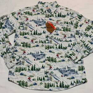 Free Planet Green and Blue Scenic Button-Up Flannel Shirt M NWT